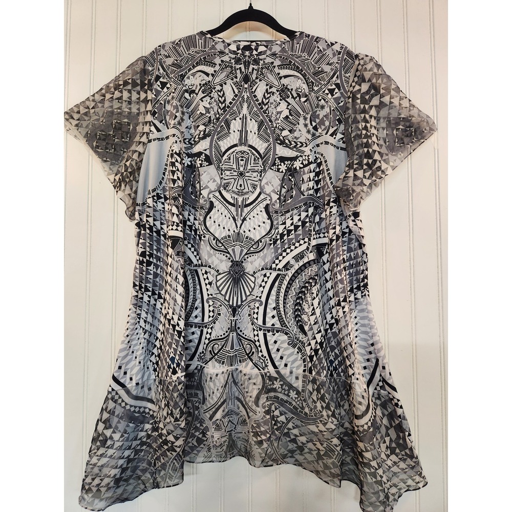 Live Let Live Woman 3X Geometric Sequin V-Neck Flutter Sleeve Tunic Top Sheer - Picture 6 of 14